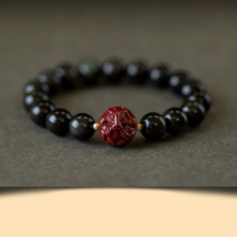 Bracelet de purification du zodiaque chinois en obsidienne noire de 10 mm