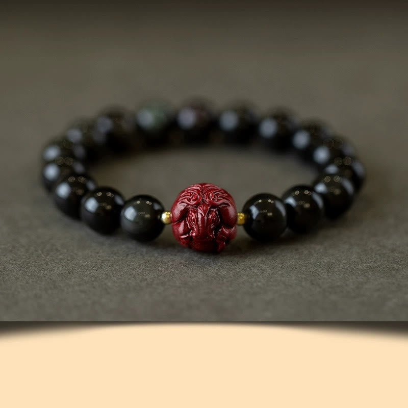 Bracelet de purification du zodiaque chinois en obsidienne noire de 10 mm
