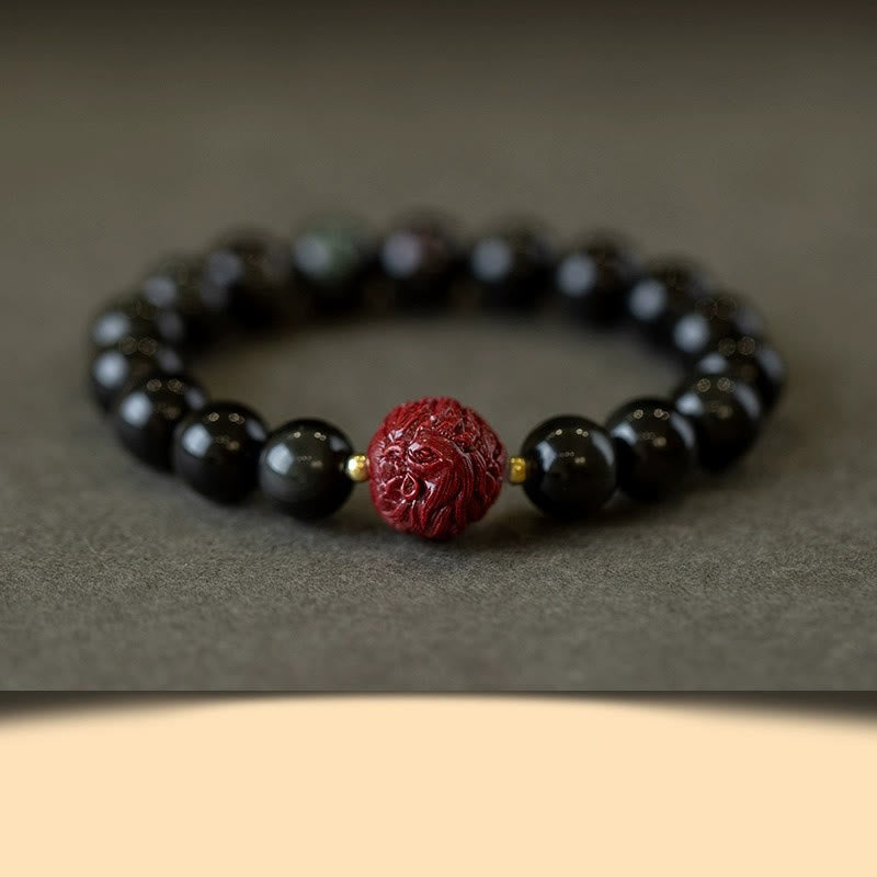 Bracelet de purification du zodiaque chinois en obsidienne noire de 10 mm