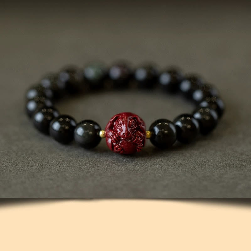 Bracelet de purification du zodiaque chinois en obsidienne noire de 10 mm