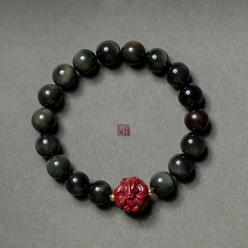 Bracelet de purification du zodiaque chinois en obsidienne noire de 10 mm