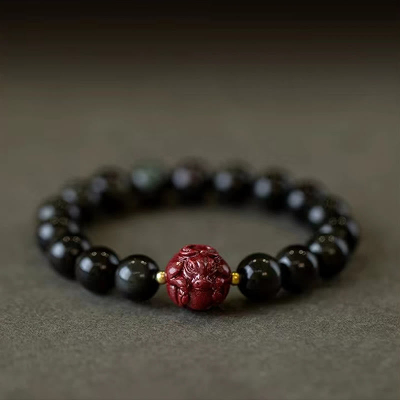 Bracelet de purification du zodiaque chinois en obsidienne noire de 10 mm