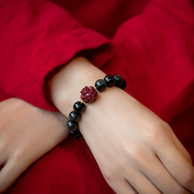 Bracelet de purification du zodiaque chinois en obsidienne noire de 10 mm