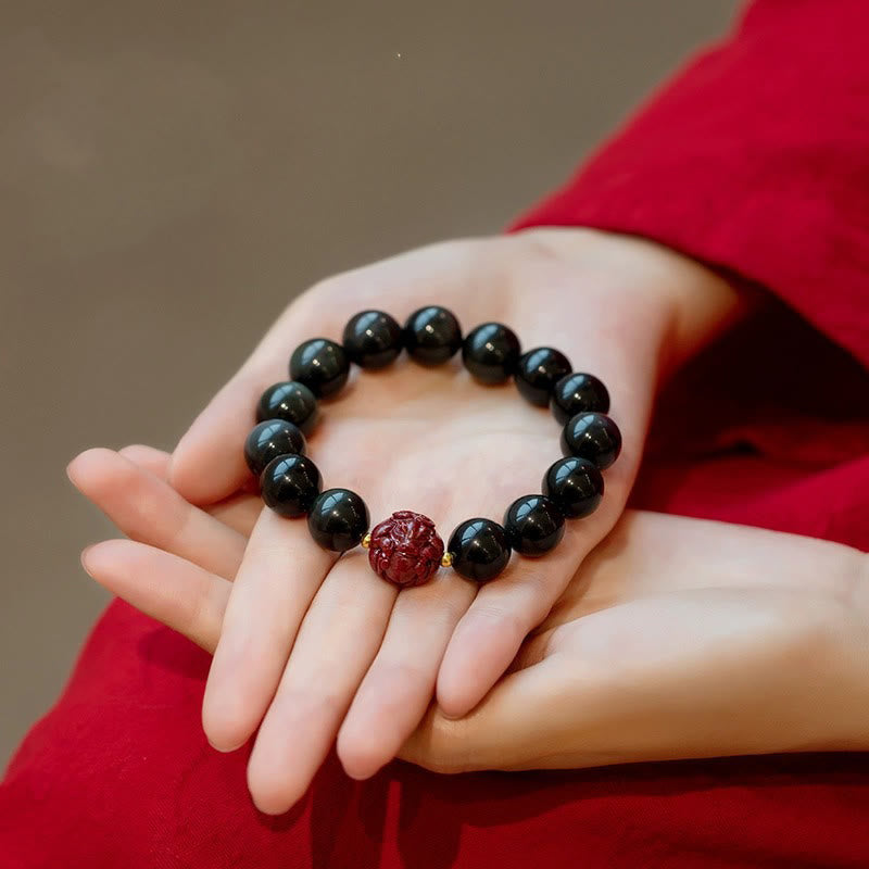 Bracelet de purification du zodiaque chinois en obsidienne noire de 10 mm