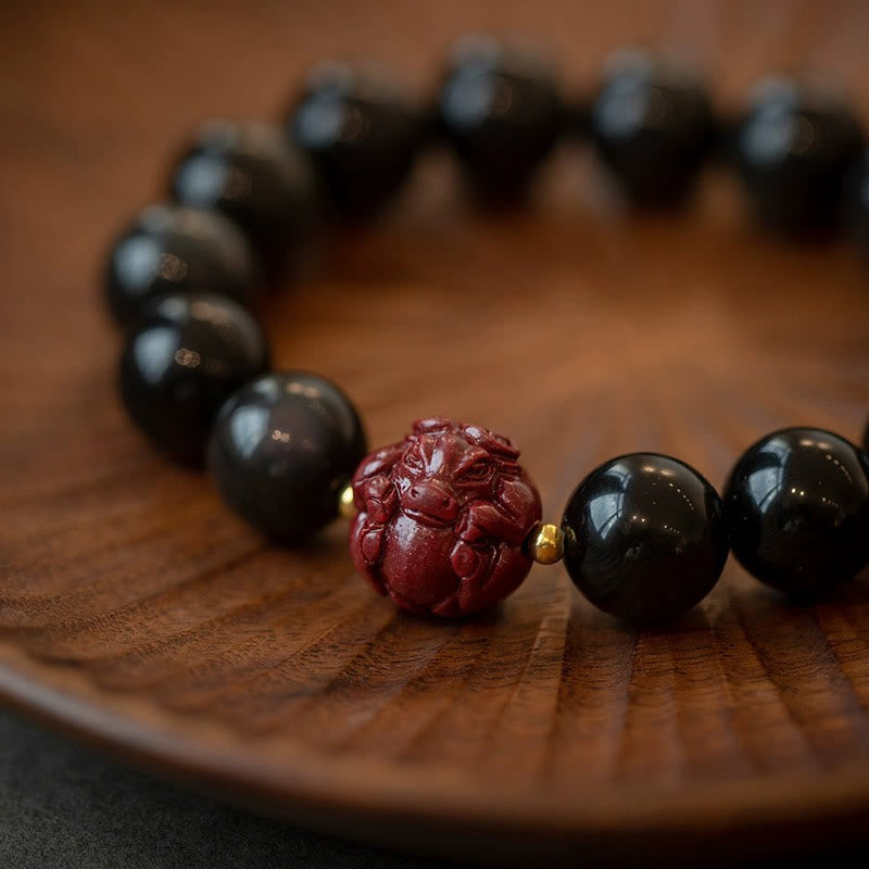 Bracelet de purification du zodiaque chinois en obsidienne noire de 10 mm