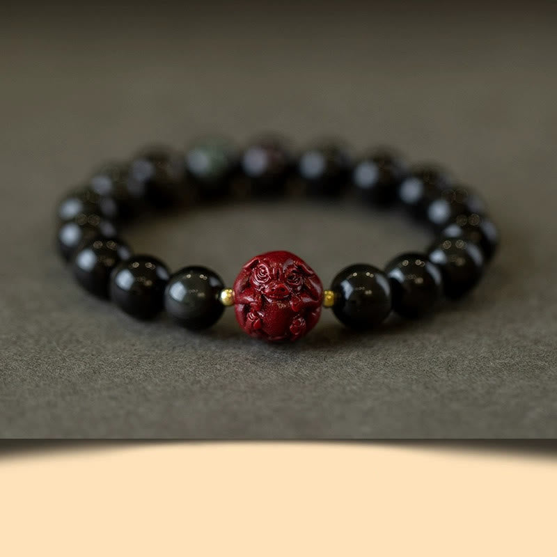 Bracelet de purification du zodiaque chinois en obsidienne noire de 10 mm