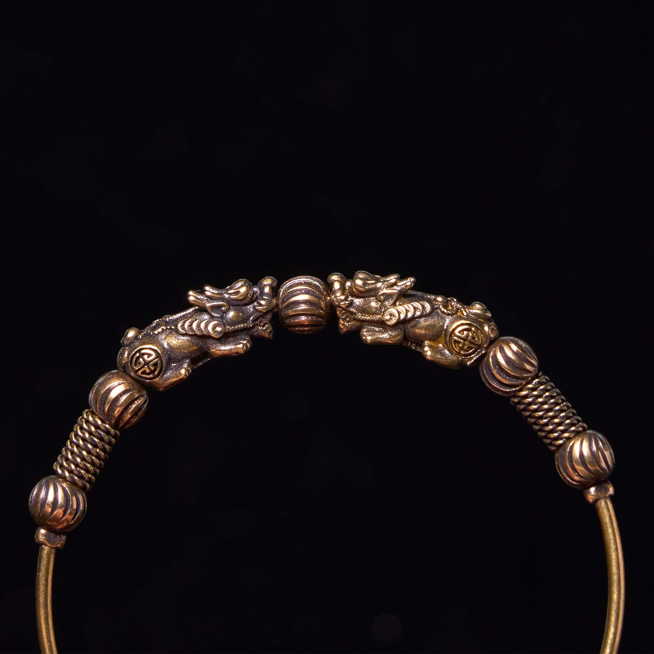 Copper Pixiu Luck Bracelet Adjustable Cuff for Protection