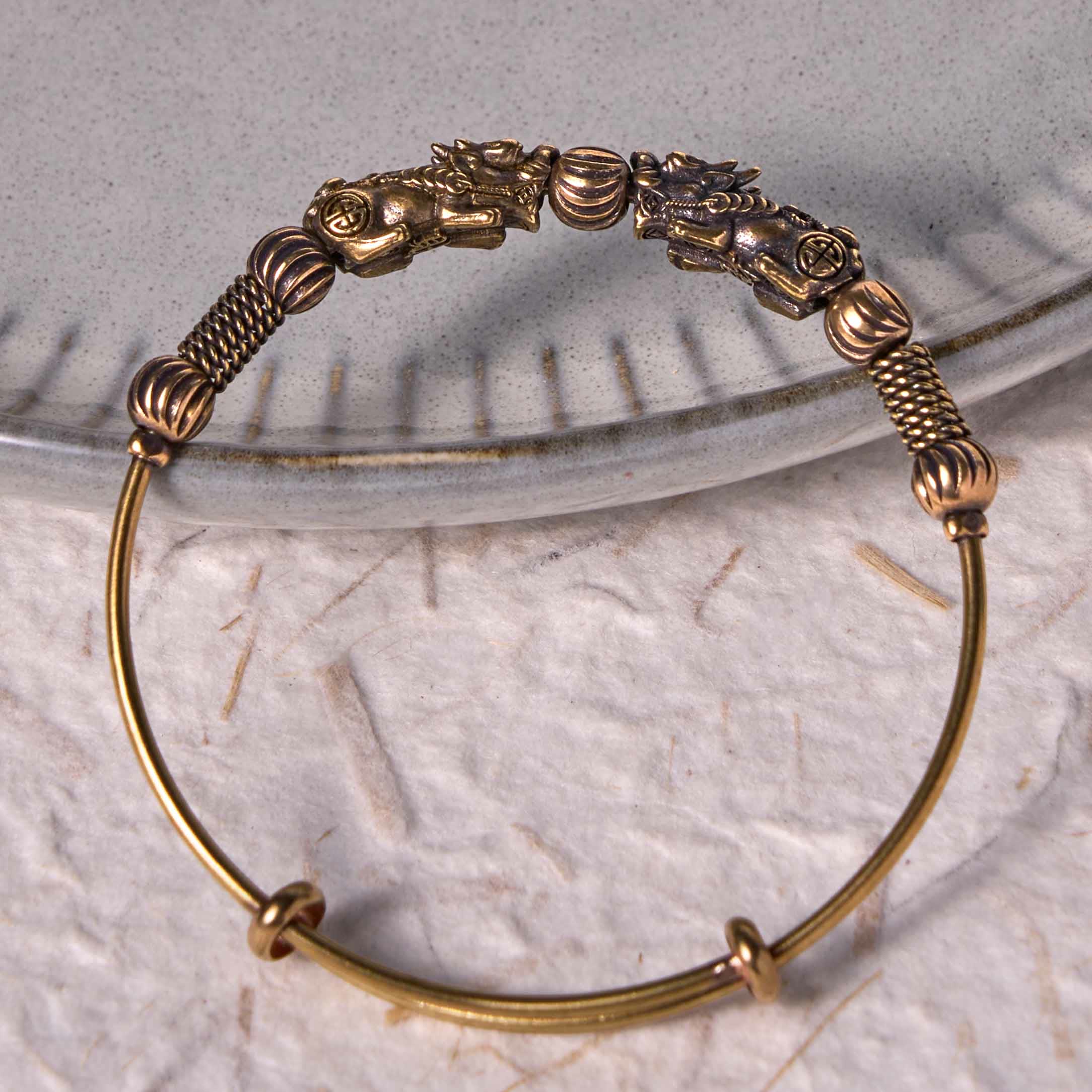 Copper Pixiu Luck Bracelet Adjustable Cuff for Protection