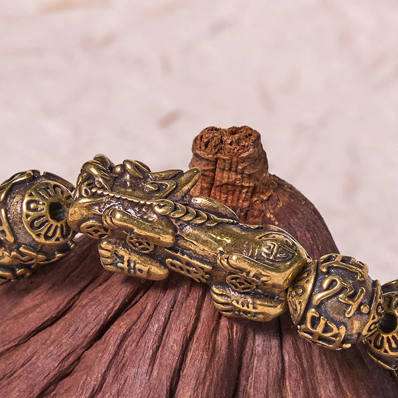 Men's Copper Pixiu Fu Character Bracelet with Om Mani Padme Hum Beads