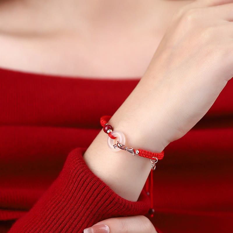 Unisex Chalcedony Koi Fish 925 Silver Peace Buckle Bracelet