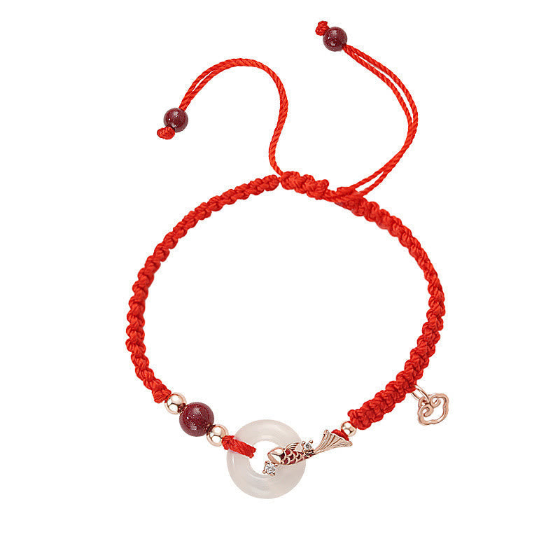 Unisex Chalcedony Koi Fish 925 Silver Peace Buckle Bracelet