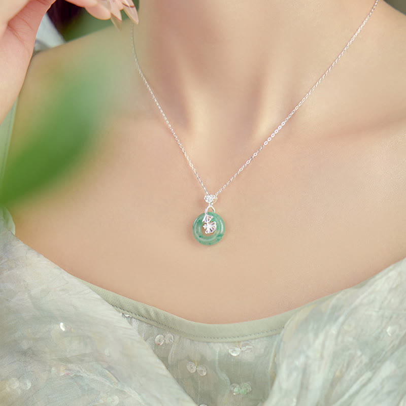 Jade Ginkgo Peace Buckle Sterling Silver Necklace