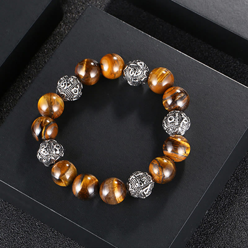 12mm Men's Lava Rock Om Mani Padme Hum Bracelet for Protection