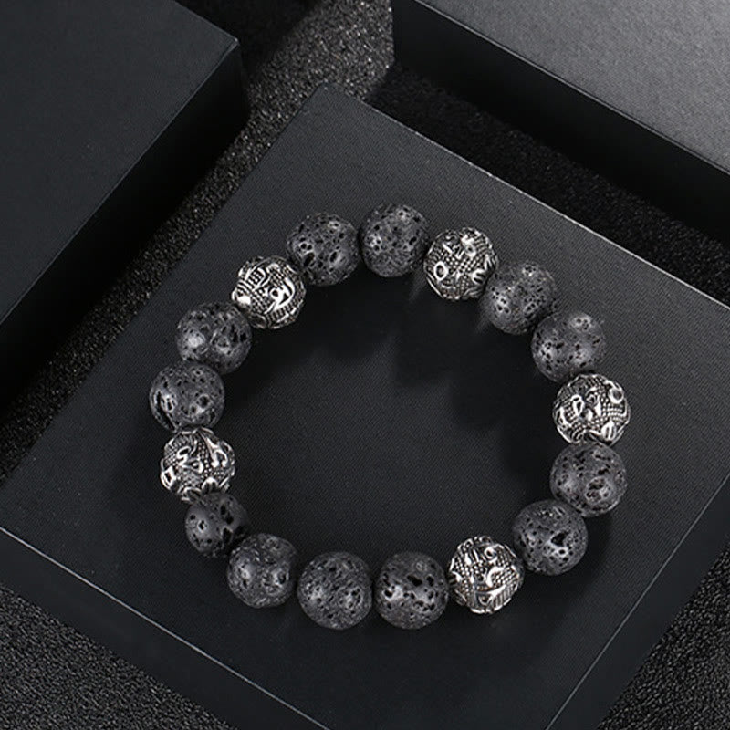 12mm Men's Lava Rock Om Mani Padme Hum Bracelet for Protection