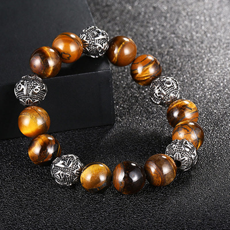 12mm Men's Lava Rock Om Mani Padme Hum Bracelet for Protection