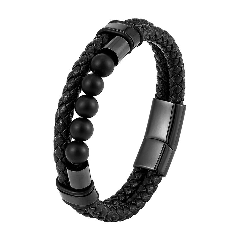 Lava Rock Frosted Stone Magnetic Leather Spiritual Bracelet