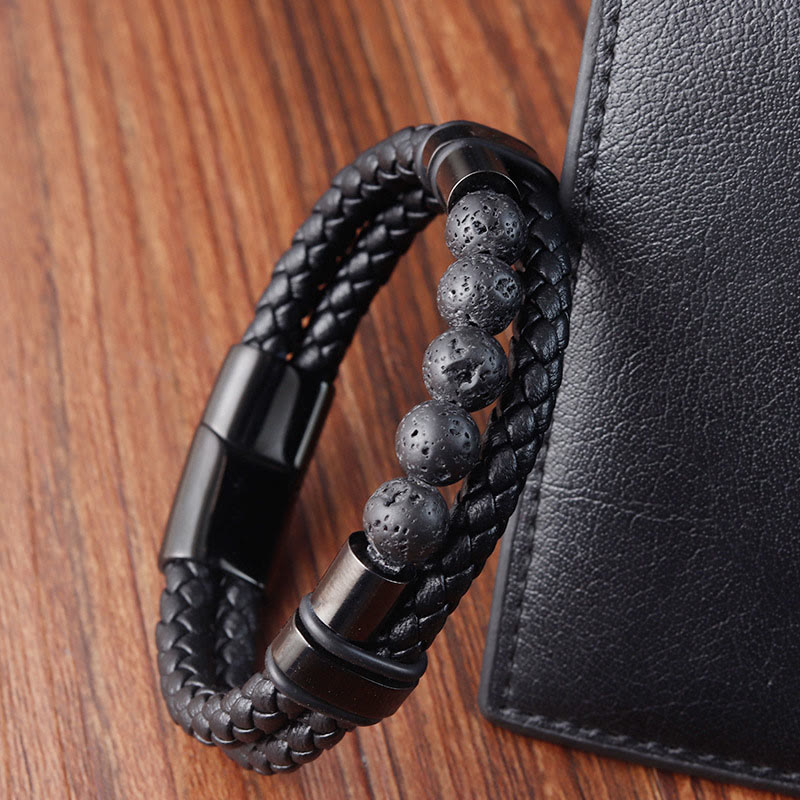 Lava Rock Frosted Stone Magnetic Leather Spiritual Bracelet