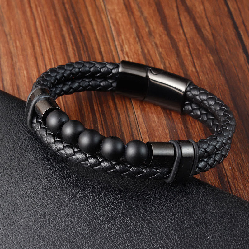 Lava Rock Frosted Stone Magnetic Leather Spiritual Bracelet