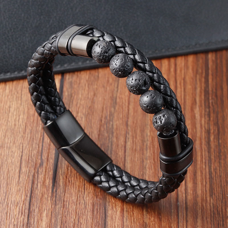 Lava Rock Frosted Stone Magnetic Leather Spiritual Bracelet