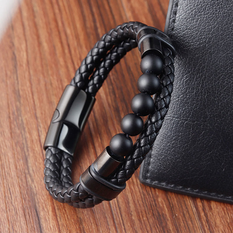 Lava Rock Frosted Stone Magnetic Leather Spiritual Bracelet