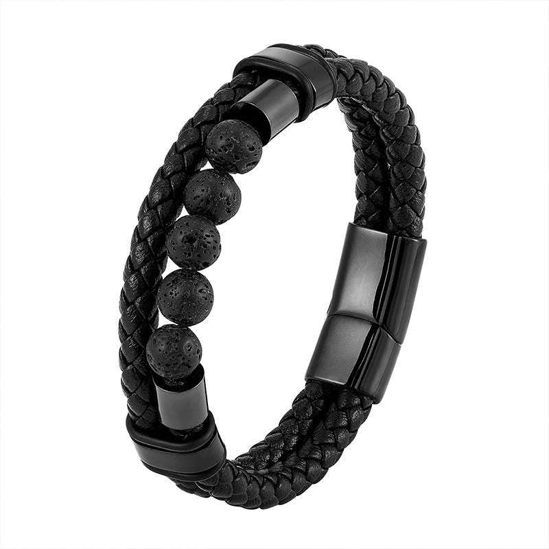 Lava Rock Frosted Stone Magnetic Leather Spiritual Bracelet