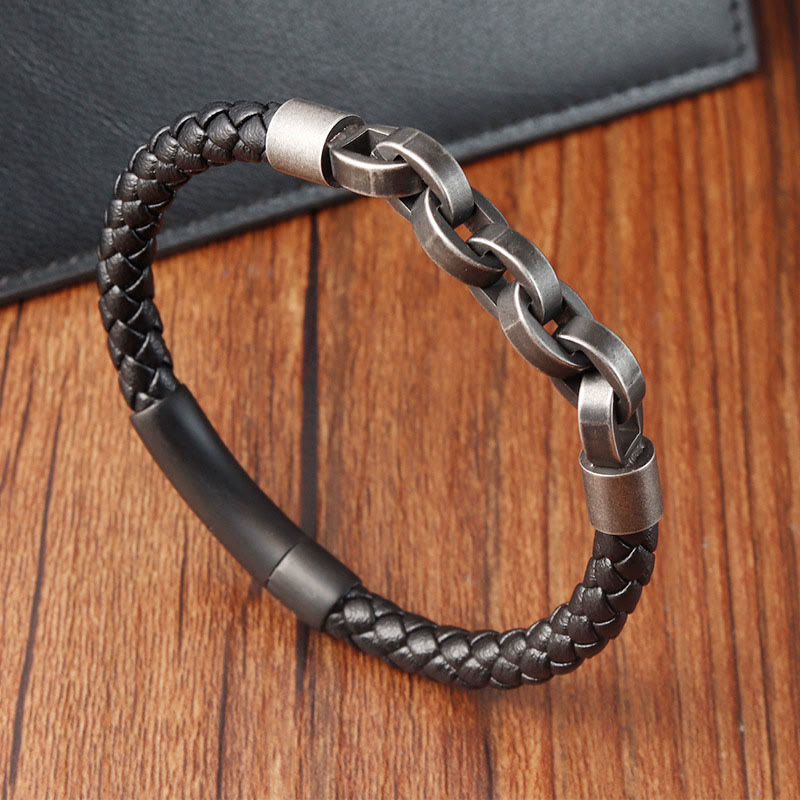 Balance Titanium Steel Leather Bracelet