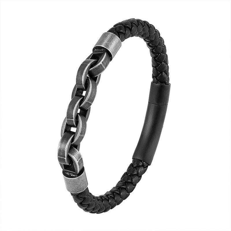 Balance Titanium Steel Leather Bracelet