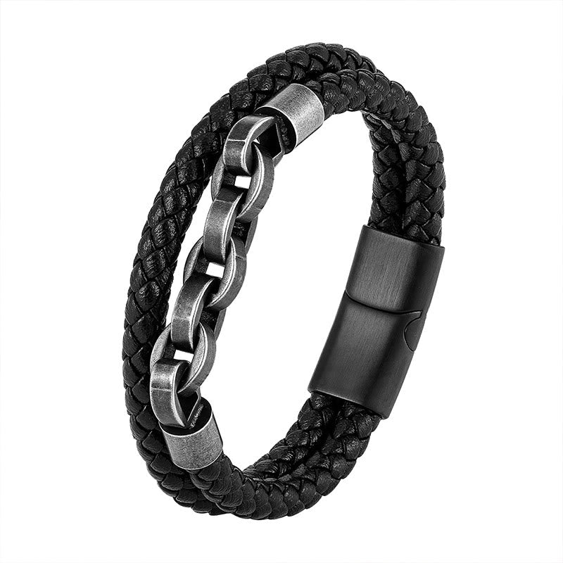 Balance Titanium Steel Leather Bracelet