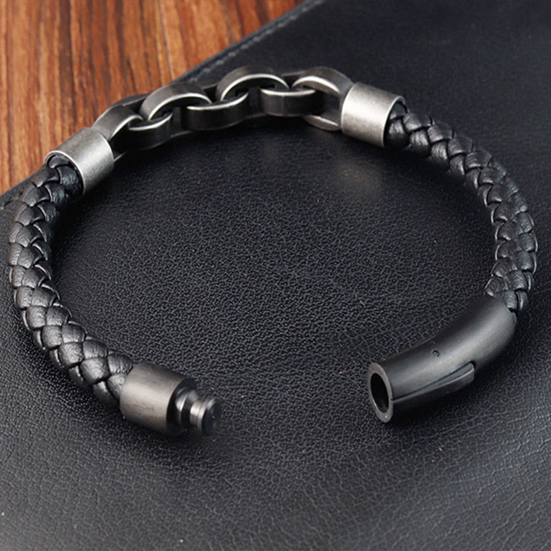 Balance Titanium Steel Leather Bracelet