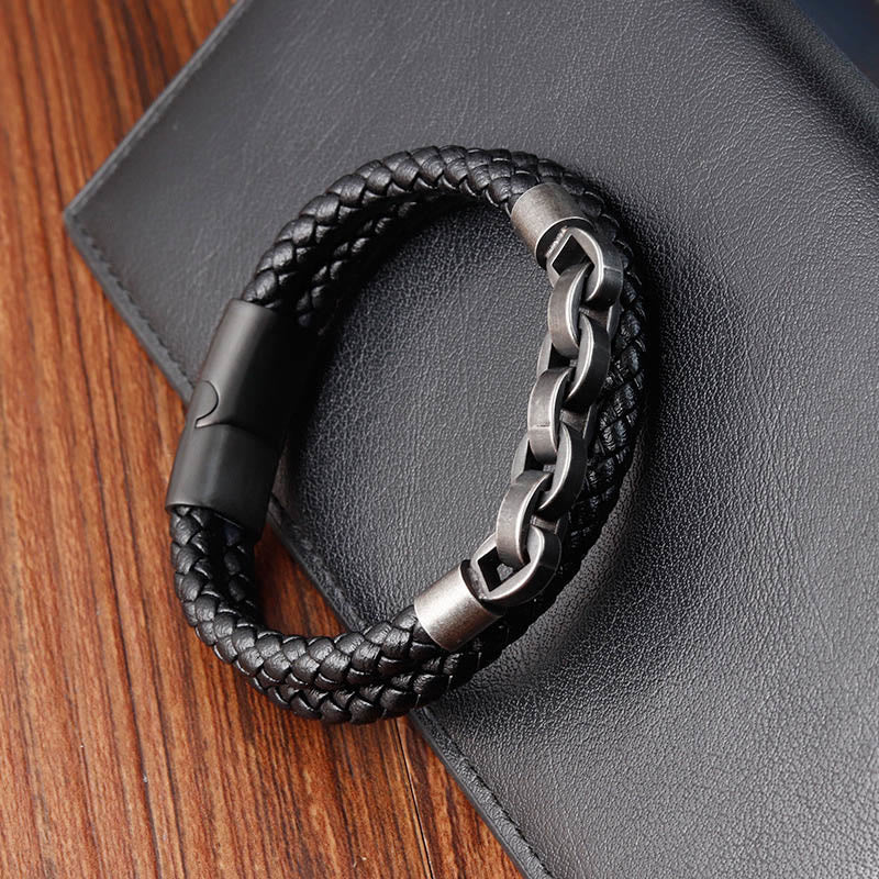 Balance Titanium Steel Leather Bracelet