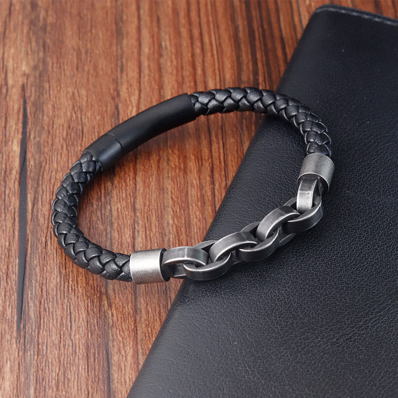 Balance Titanium Steel Leather Bracelet