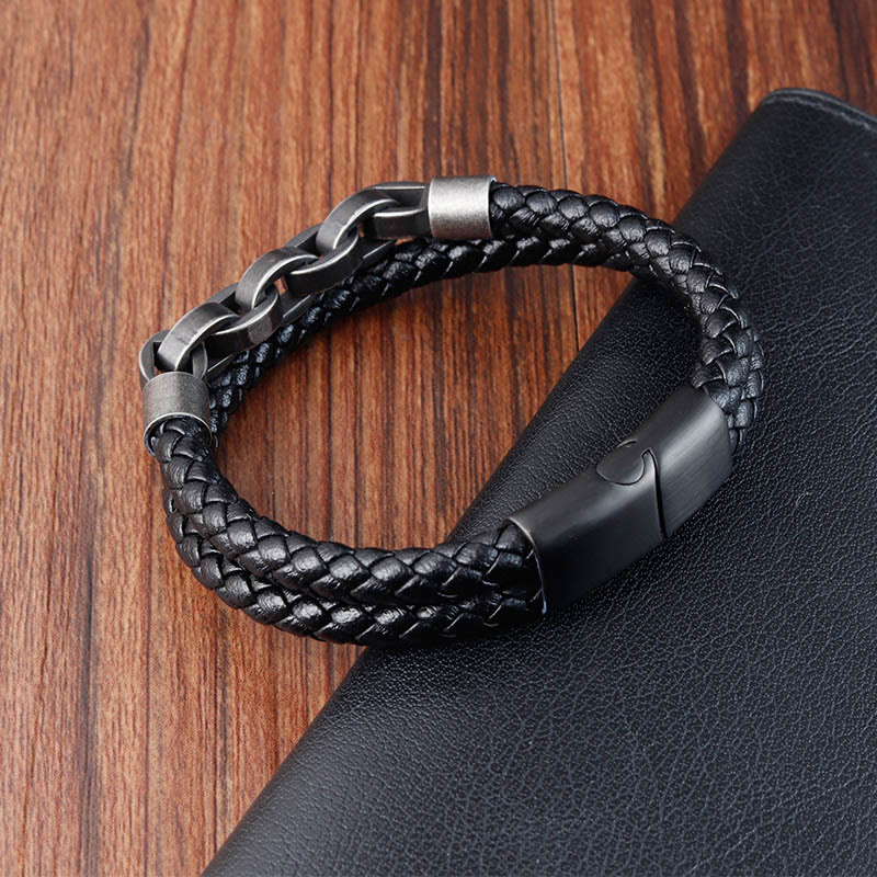 Balance Titanium Steel Leather Bracelet