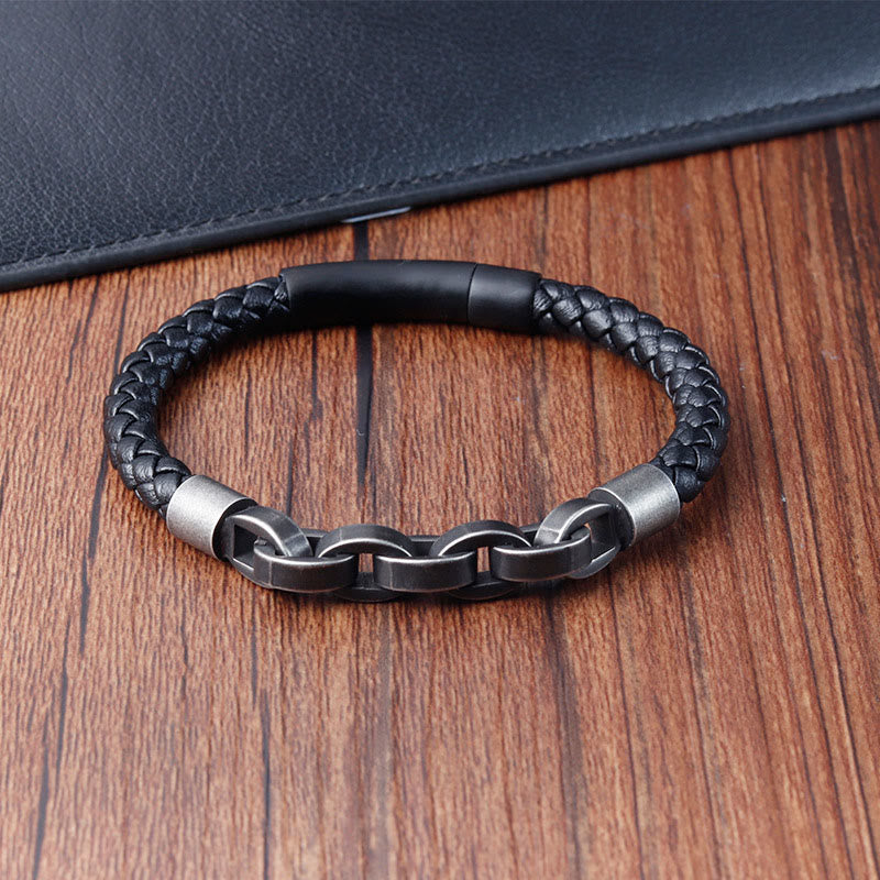 Balance Titanium Steel Leather Bracelet