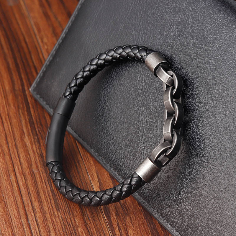 Balance Titanium Steel Leather Bracelet