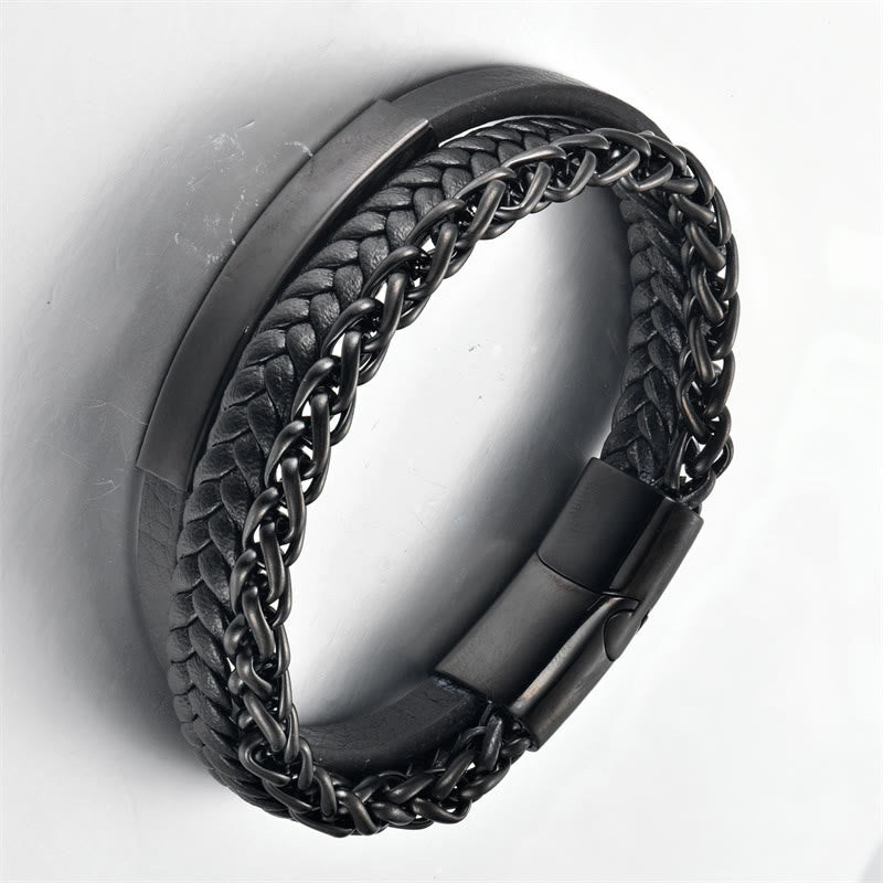 18-20cm Spiritual Titanium Steel Multi-layered Leather Bracelet