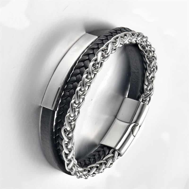 18-20cm Spiritual Titanium Steel Multi-layered Leather Bracelet
