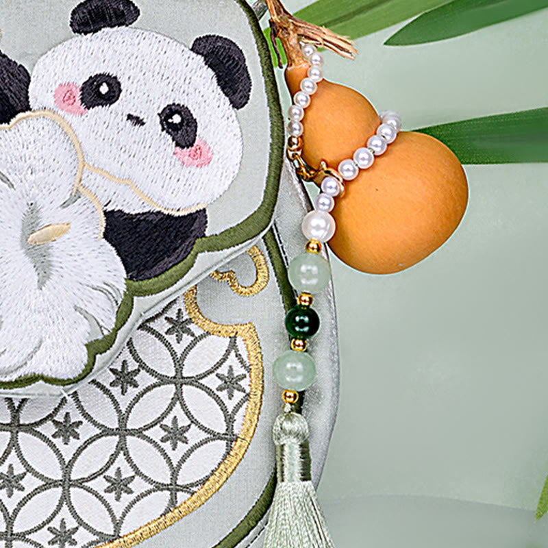 Aquamarine Panda Gourd Pendant Yoga Bag with Adjustable Strap