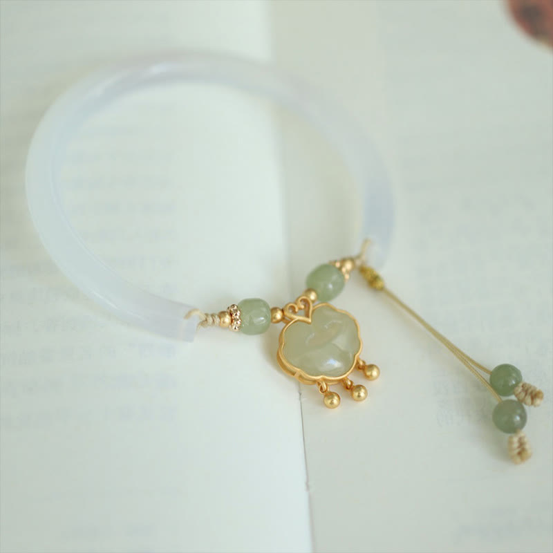Auspicious Chalcedony Hetian Jade Silver Ruyi Lock Cuff Bracelet