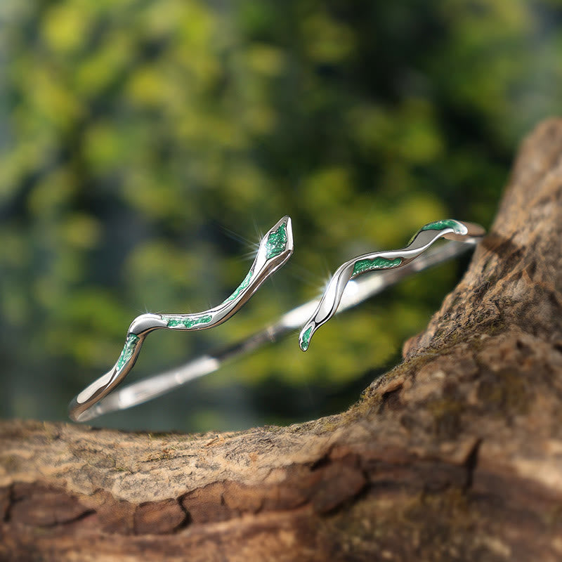 Sterling Silver Green Snake Calm Cuff Bracelet