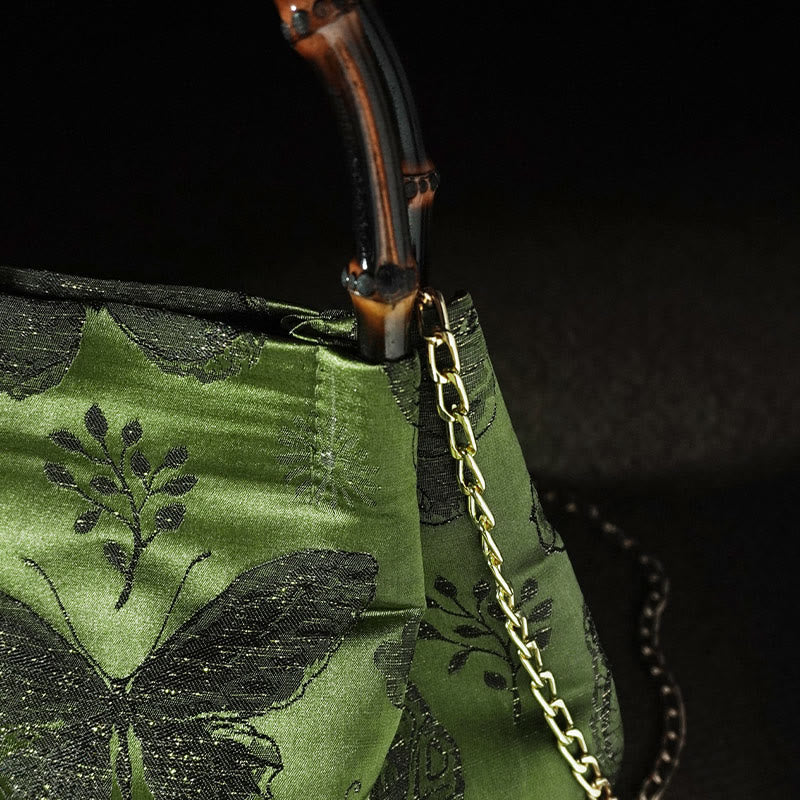 Jacquard Butterfly Flowers Bag with Bamboo Handle | Spiritual Accessory