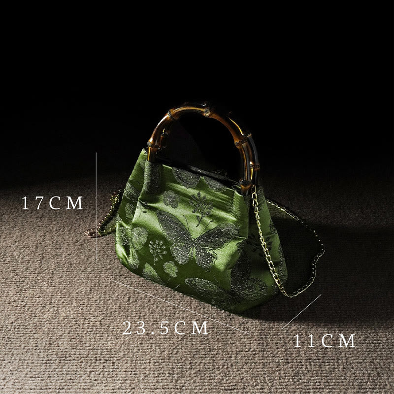 Jacquard Butterfly Flowers Bag with Bamboo Handle | Spiritual Accessory