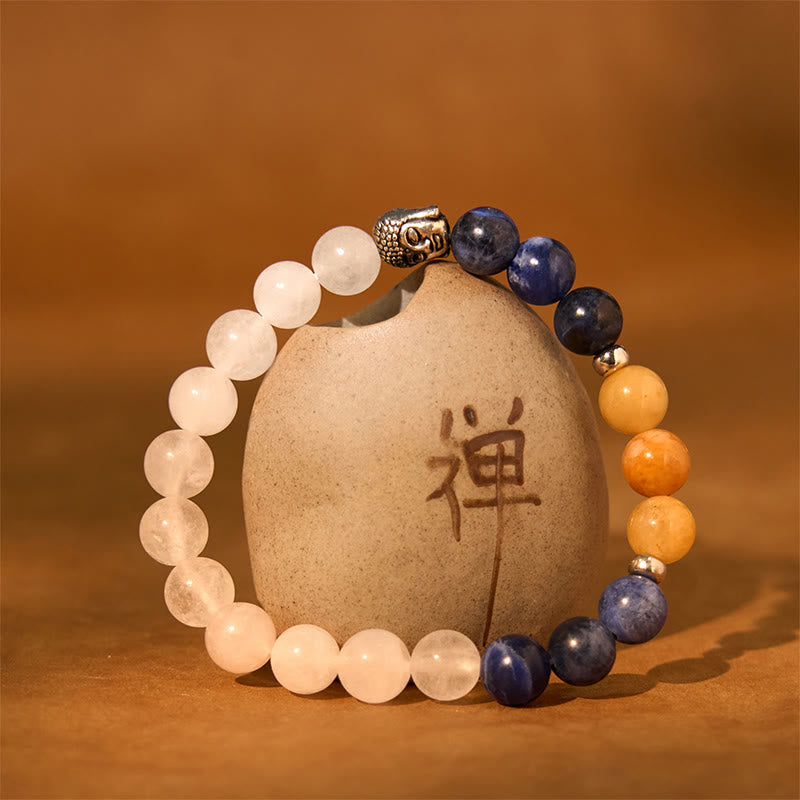 8mm Buddha Head Protection Bracelet with Mixed Gemstones