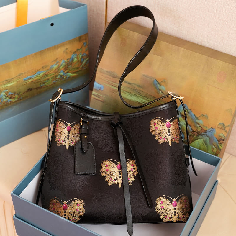 Song Brocade Crossbody Bag with Crane Deer Butterfly Embroidery