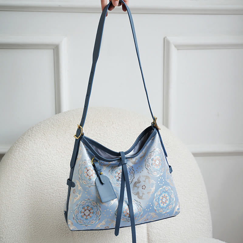 Song Brocade Crossbody Bag with Crane Deer Butterfly Embroidery