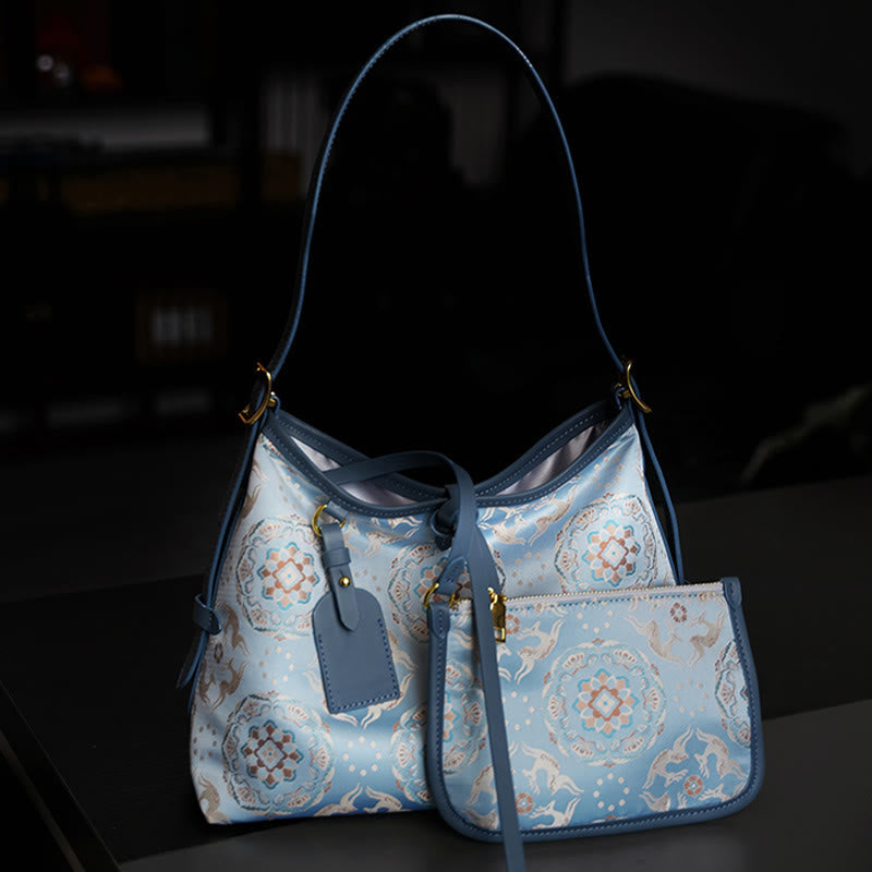 Song Brocade Crossbody Bag with Crane Deer Butterfly Embroidery