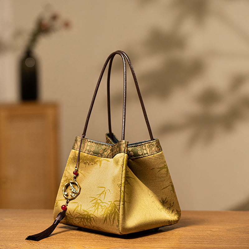 Xiangyunsha Silk Bamboo Branches Yoga Tote Bag 16cm