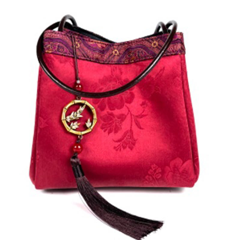 Xiangyunsha Silk Bamboo Branches Yoga Tote Bag 16cm