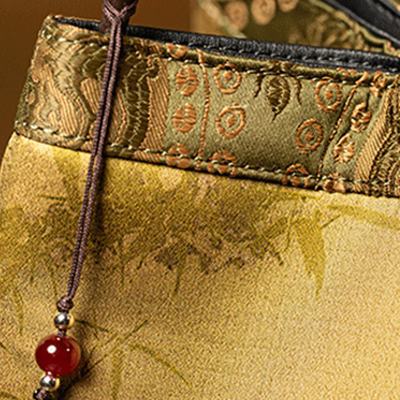 Xiangyunsha Silk Bamboo Branches Yoga Tote Bag 16cm