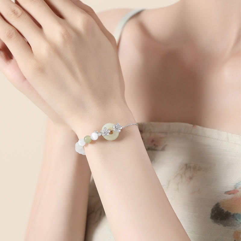 6mm Chrysoberyl Hetian Jade Sterling Silver Love Bracelet