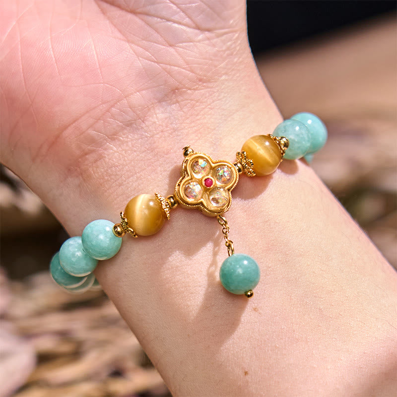 Unisex Jade Yellow Tiger Eye Prosperity Bracelet 14-16cm